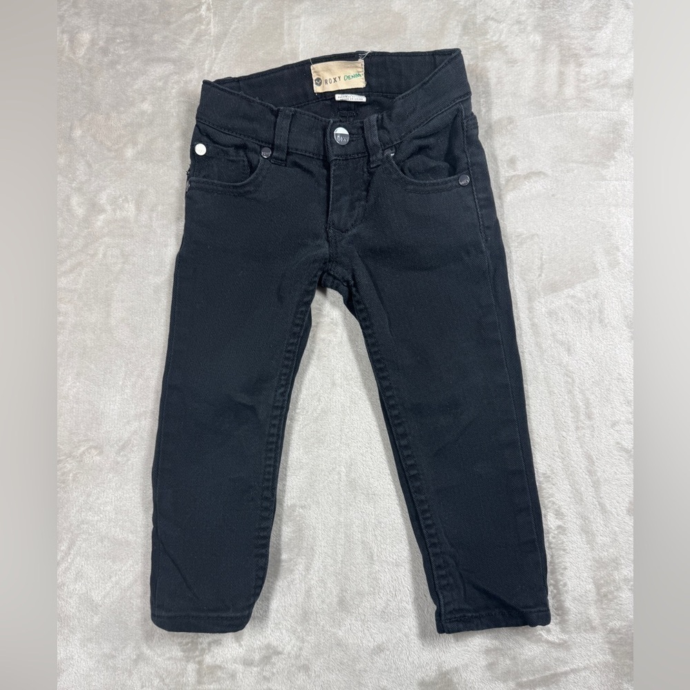 Roxy Quiksilver Girls Black Skinny Cotton Blend Zipper Fly Jeans Size 2T